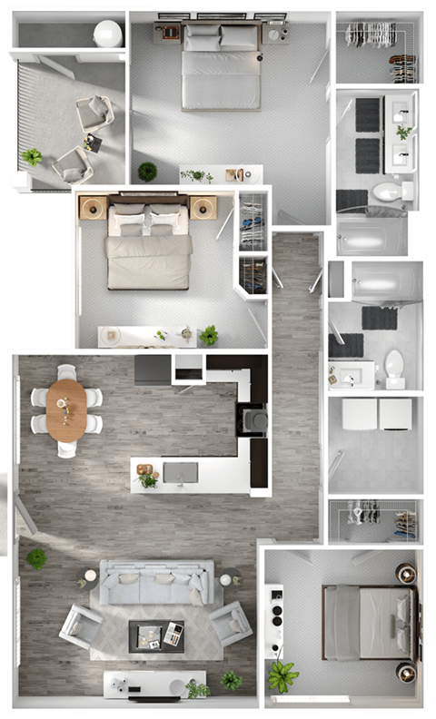 Floor plan for 3 beds, 2 baths, 1390 sqft